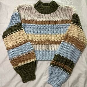 Altar'd State Cropped Multicolor Striped Turtleneck Sweater